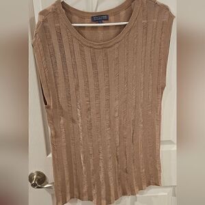 Vivienne Tam Mesh Thread Striped Taupe Blush Rayon Sleeveless Blouse Size S